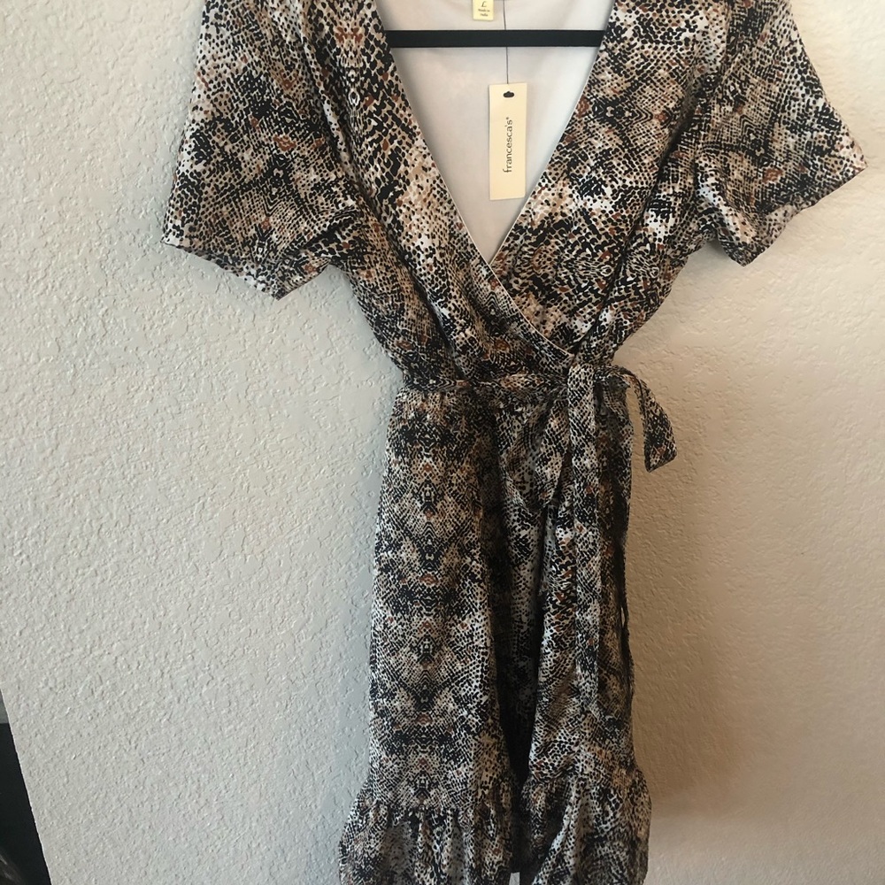 Snakeskin wrap dress with ruffle bottom size L